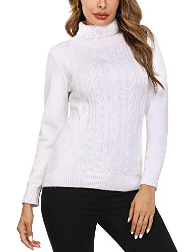 Irevial Damen Elegant Pullover Strickwaren Rollkragenpullover Hals Langarm Ribbed Strick Pullover Tops-A-weiß-M von Irevial