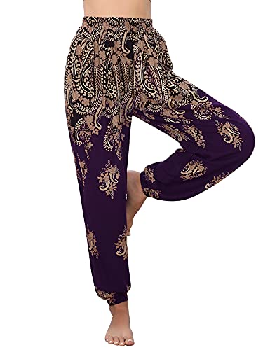 Irevial Damen Irevial Damen Haremshose Hippie Hose Baumwolle Strandhose Yogahose Pilates Sommerhose Yoga Pants, Lila-cashew, L EU von Irevial