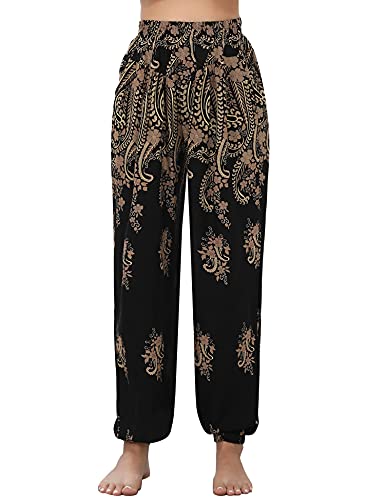 Irevial Damen Irevial Harembroek voor dames, hippiebroek, katoen, strandbroek, yogabroek, pilates, zomerbroek Yoga Pants, Schwarzer Cashew, L EU von Irevial