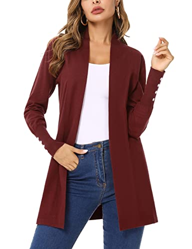 Irevial Damen Irevial Kvinders langærmet skjorte let fin strikket jakke elegant frakke Cardigan Sweater, Weinrot, XXL EU von Irevial