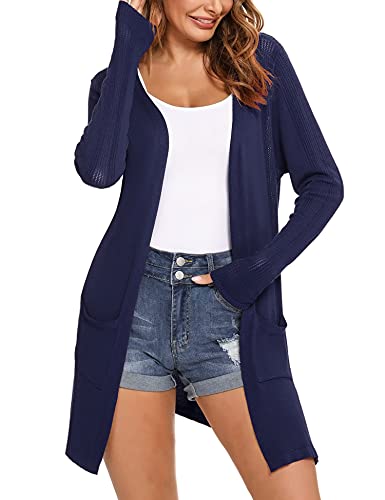 Irevial Damen Irevial Losse Casual gebreide vesten met Lange mouwen, Cardigan, lang, dun, Bolero voor de zomer Cardigan Sweater, Navy Blau, M EU von Irevial