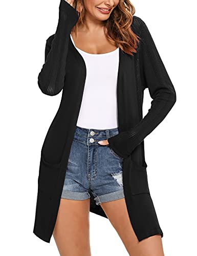 Irevial Damen Irevial Losse casual gebreide vesten met lange mouwen, cardigan, lang, dun, bolero voor de zomer Cardigan Sweater, Schwarz, M EU von Irevial