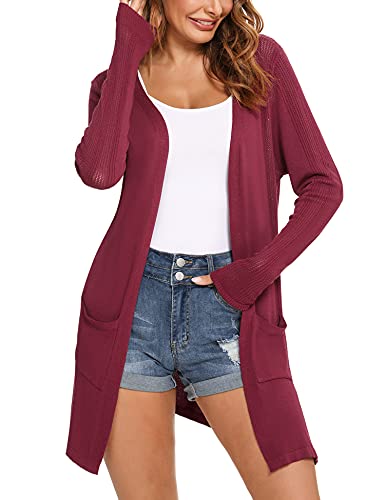 Irevial Damen Irevial Losse casual gebreide vesten met lange mouwen, cardigan, lang, dun, bolero voor de zomer Cardigan Sweater, Weinrot, M EU von Irevial