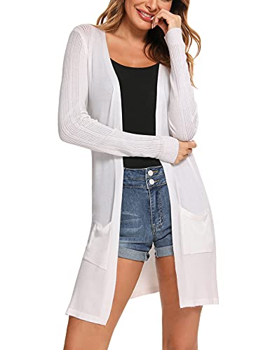 Irevial Damen Irevial Losse casual gebreide vesten met lange mouwen, cardigan, lang, dun, bolero voor de zomer Cardigan Sweater, Weiß, S EU von Irevial