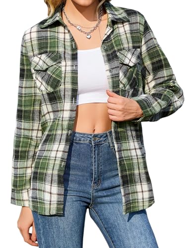 Irevial Damen Karierte Bluse Karo Flanell Hemden Classic Button-down Blusenshirt Langarm Plaid Shirt Oberteile für Frühling und Herbst PAT2 S von Irevial