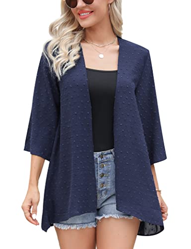 Irevial Damen Kimono Cardigan Swiss Dot Chiffon Strand Cover Up Elegante Sommerjacke für Freizeit Ferien, Navy blau, S von Irevial