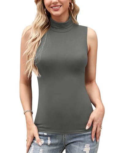 Irevial Rollkragenpullover Damen Rolli Top Ärmerlos Rollkragen Shirt Elegant Rollkragenshirt Grau L von Irevial