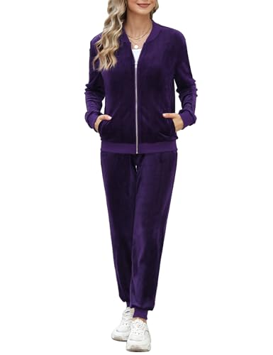 Irevial Damen Nicki Hausanzug Kuschelig 2 Teilig Trainingsanzug für Herbst Winter Reißverschluss Jacke Jogginghose Violett XL Irevial Damen Nicki Hausanzug Kuschelig 2 Teilig Trainingsanzug für Herbst Winter Reißverschluss Jacke Jogginghose Violett XL von Irevial