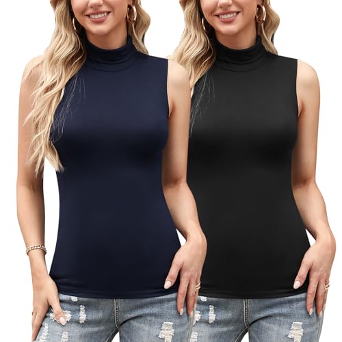 Irevial Damen Rolli Top Elegant Rollkragenshirt ohne Ärmel Dünn Leicht Unterziehrolli Dehnbar Basic Jersey Weste Slim Fit von Irevial