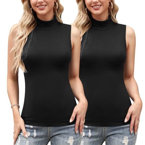 Irevial Damen Rolli Top Elegant Rollkragenshirt ohne Ärmel Dünn Leicht Unterziehrolli Dehnbar Basic Jersey Weste Slim Fit von Irevial