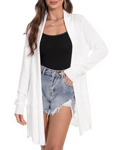 Irevial Damen Strickjacke Dünne Casual Langarm Cardigan Outwear Open Front Strickpullover Weiß XXL von Irevial