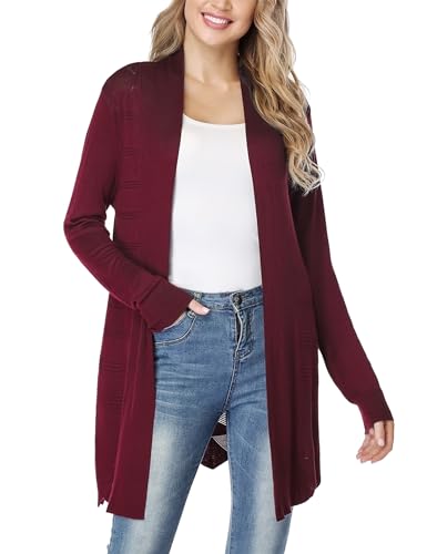 Irevial Strickmantel Lang Damen Cardigan Strickjacke Outwear Long Elegant Cardigans Winerot L von Irevial