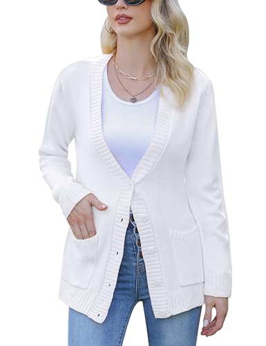 Irevial Damen Strickjacke Lang Cardigan - Elegant Grobstrick Strick Jacke Langarm Strickmantel Open Front Strickjacken mit knöpfe und Taschen von Irevial