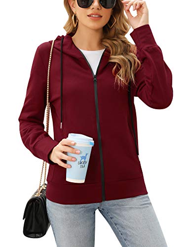 Irevial Damen Sweat À Capuche Sportif Pour Femme Hooded Sweatshirt, Vin Rouge, XL von Irevial