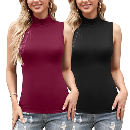 Irevial Damen Top Rollkragen Ärmerlos Basic Slim Fit Weich Stretch Weste Einfarbig Shirt von Irevial