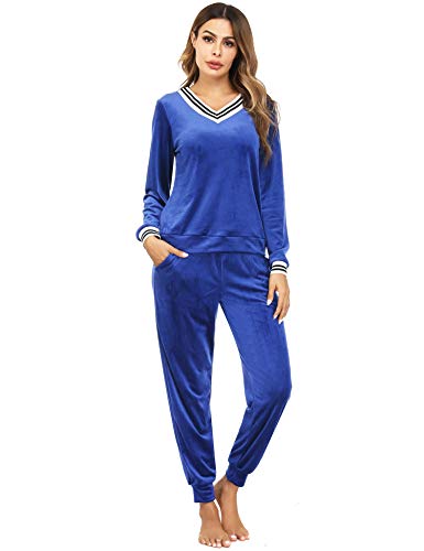 Irevial Damen Irevial Nicki tweedelige voor dames, lange mouwen, nachtkleding, sleepwear en pyjamabroek, bl Pyjama, Blau, M EU von Irevial