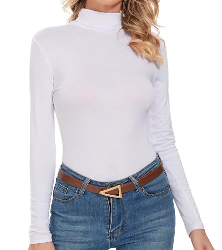 Irevial High Neck Top Damen Unterhemd Winter Langarmshirt Warm Thermo Rollkragenshirt Slim Fit Basic Tops Weiß L von Irevial