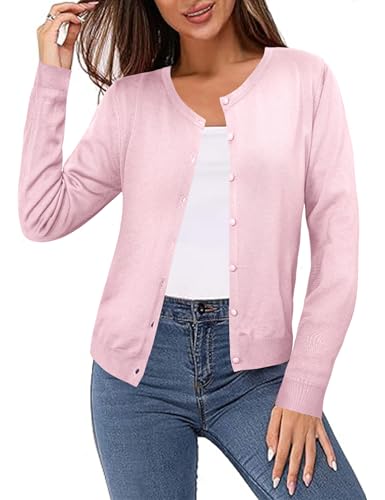 Irevial Leichter Strickjacke Damen Cardigan Langarm Sommer Solid Top Pink L von Irevial