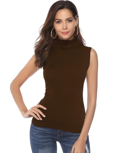 Irevial Rollkragenpullover Damen Rolli Top Ärmerlos Rollkragen Shirt Elegant Rollkragenshirt Braun S von Irevial