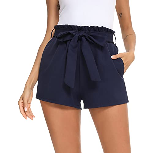 Irevial Shorts Sommer Kurze Hosen Kordelzug Weitem Bein Elastischer Taille Tasche Shorts Blau S von Irevial