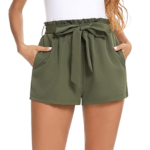 Irevial Kurze Hose Damen Sommer Kordelzug weitem Bein elastischer Taille Tasche Shorts Grün M von Irevial