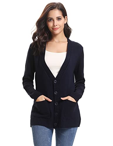 Irevial Damen Langarm Cardigan Elegant Strickmantel Open Front Sweater Navy XL Strickjacke, XX-Large von Irevial