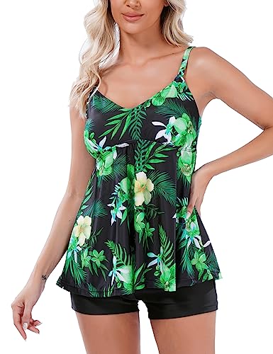 Irevial Tankini Damen Badeanzug Push up Badeanzug Tankini Sets und Badeshorts Beachwear Zweiteiler Swimsuits Bikini Set Mehrfarbig L von Irevial