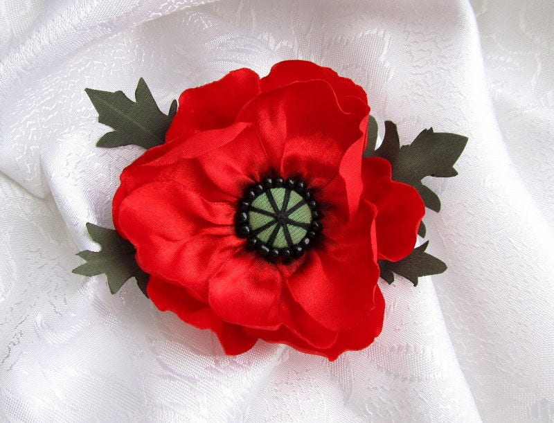 Seiden/Satin Blumen Brosche, Mohn, Pfingstrose, Sonnenblumen Anstecknadel Und Clip, Kleid Dekoration, Seidenblume Haarclip von IriSribbon