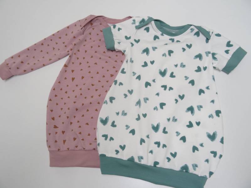 Ballon Kleid Tunika Kurzarm Langarm Gr.62-170 "Herz" Rosa, Weiß von IriannaShop