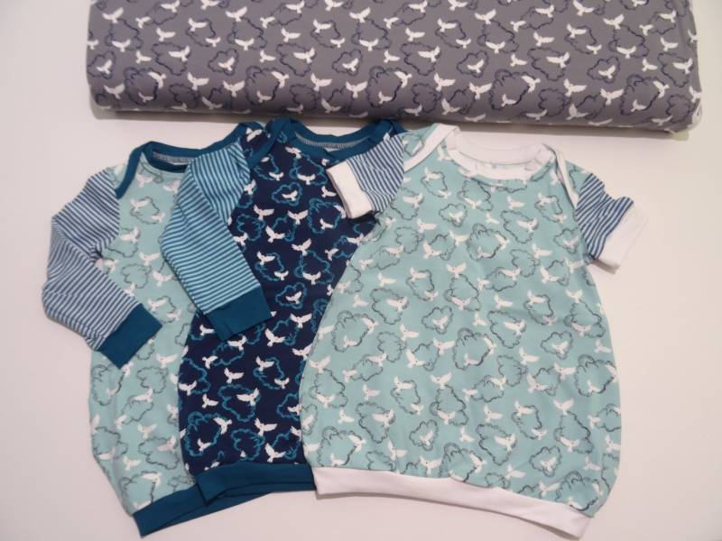 Ballon Kleid Tunika Kurzarm Langarm "Vögel" Diverse Farben Gr.62-170 Grau, Blau, Mint von IriannaShop