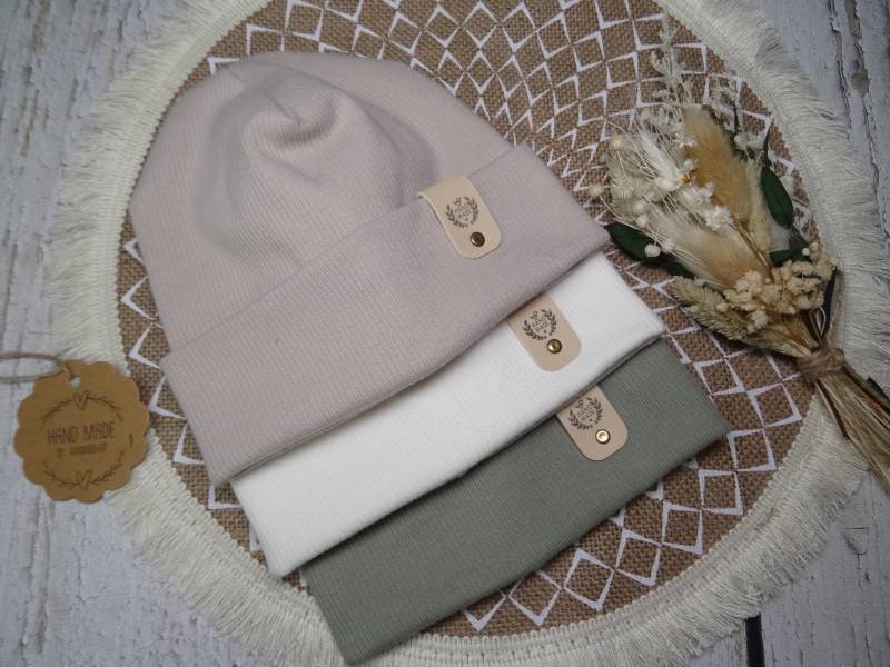 Basic Hipster Beanie Mütze Loop , Rippjersey, "Uni" Wunschgröße, in 6 Farben, Kinder, Erwachsenen von IriannaShop