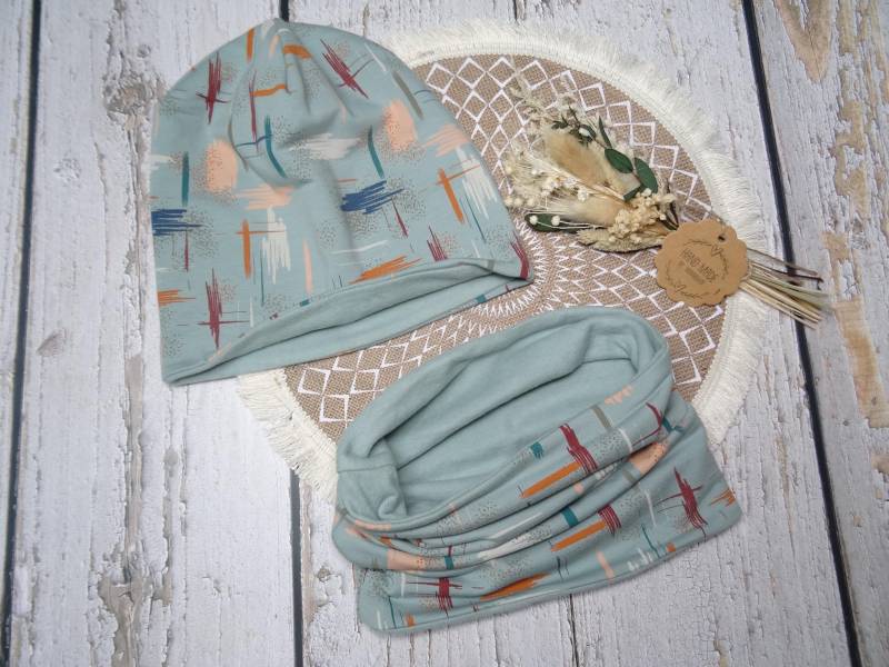 Sweat Wendebeanie Loop Set Wunschgröße, Rosa, Mintgrün von IriannaShop