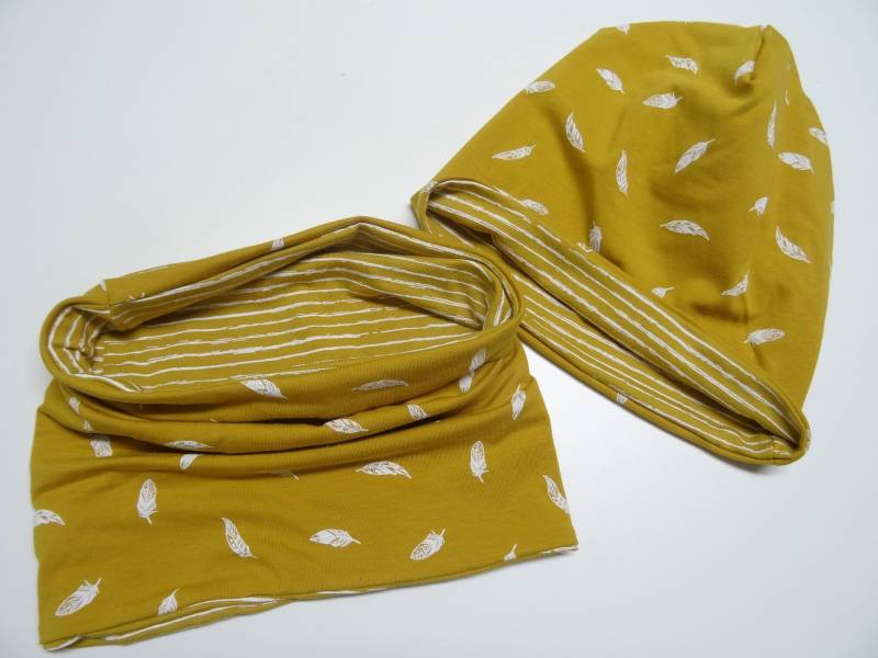 Wendebeanie Tuch Loop Set "Federn" Wunschgrößen von IriannaShop
