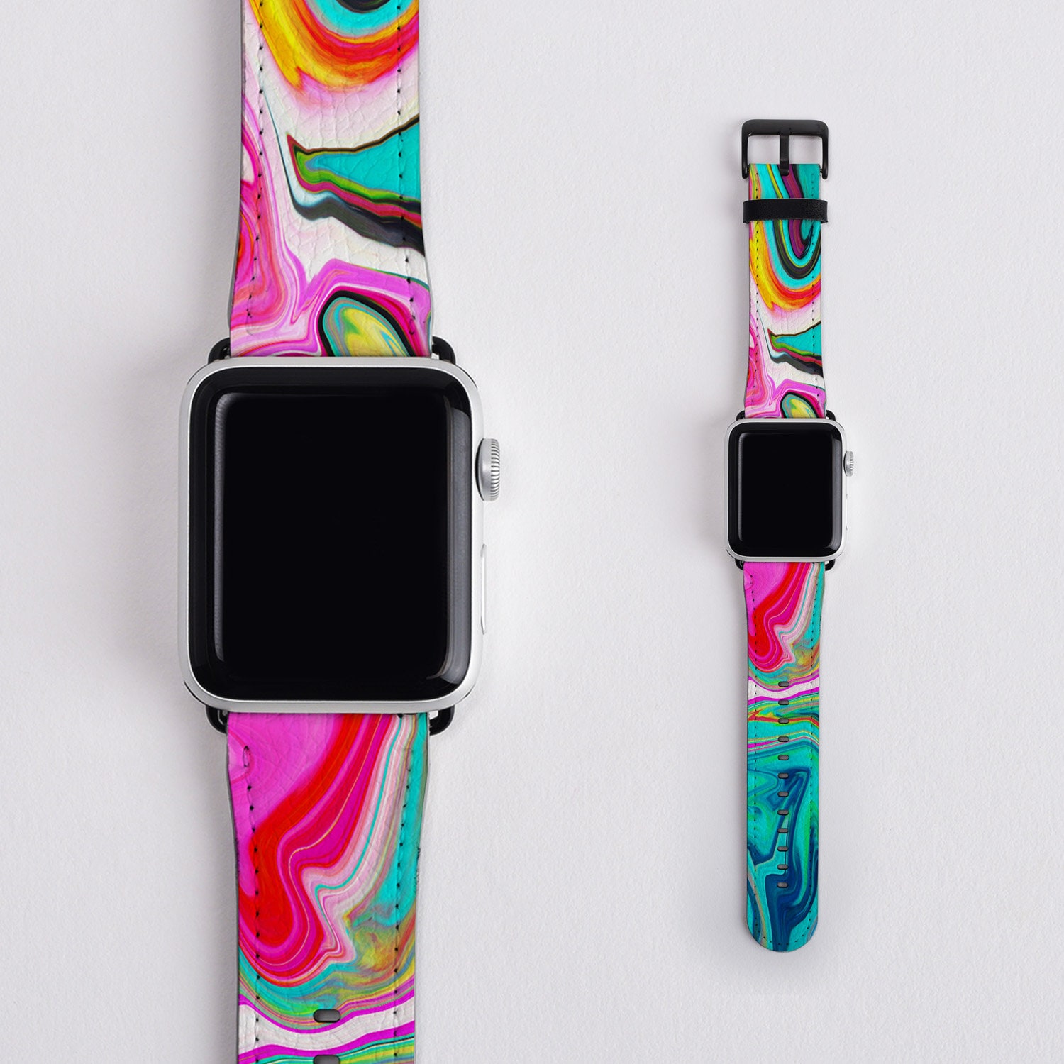 Marble Ink Apple Uhrenarmband Pink Teal Swirl, Veganes Leder Marble Ink Apple Uhrenarmband Pink Teal Swirl, Veganes Leder von IrieCases