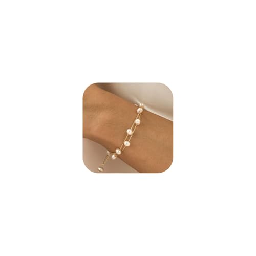 Irikdescia 14K Vergoldet Gold Perlenarmband Damen, Verstellbares Armband Mit Perlen, Schlichtes Armband Für Frauen, Perlen Armbänder, Perlenarmbänder Perlenschmuck von Irikdescia