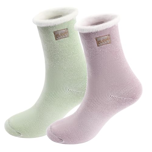 Irikdescia 2 Paar Wollsocken, Superdicke Wollsocken, Warme, Weiche Thermosocken für Damen, Gemütlich und Langlebig, Wintergeschenk, für Freund, Mutter (Hellgrün, Hellviolett) von Irikdescia