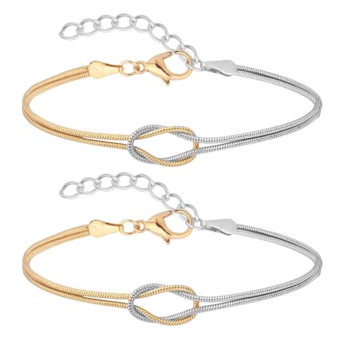 Irikdescia 2 Stück 18K Knot Armband Gold Sliver, Partnerarmbänder, Paar Armbänder, Paare Geschenke, Passende Pärchen Armband Für Paaren Freundschaft Beziehung(Bicolor) von Irikdescia
