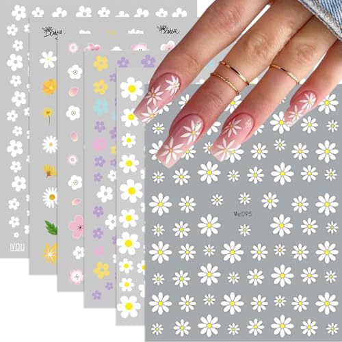 Irikdescia 6 Stück Selbstklebende Blumen Nagelsticker, Gänseblümchen Aufkleber Nagelaufkleber, Kleine Blumen Nail Art Zubehör, Nagel Designing, Fingernägel Aufkleber von Irikdescia