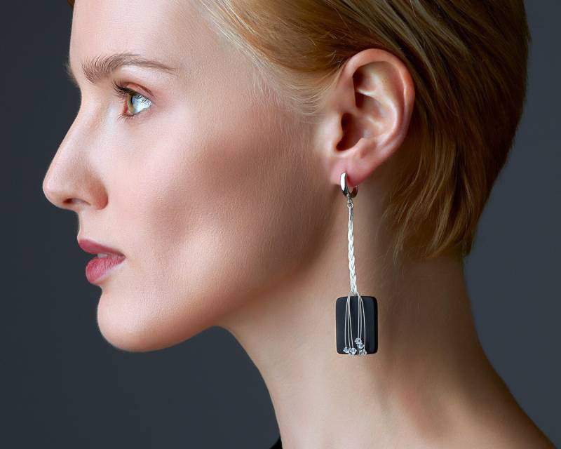 Lange Sterling Silber Ohrringe, Große Schwarze Leverback Echte Kristall Kronleuchter von IrinaChanShop