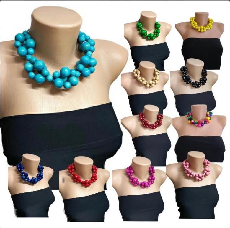 Chunky Holz Halskette, Blau/Grün Gelb Rot Pink Schwarz Orange Perlen Halskette, Statementkette Für Frauen, Eco Schmuck von IrinaJewelryBox