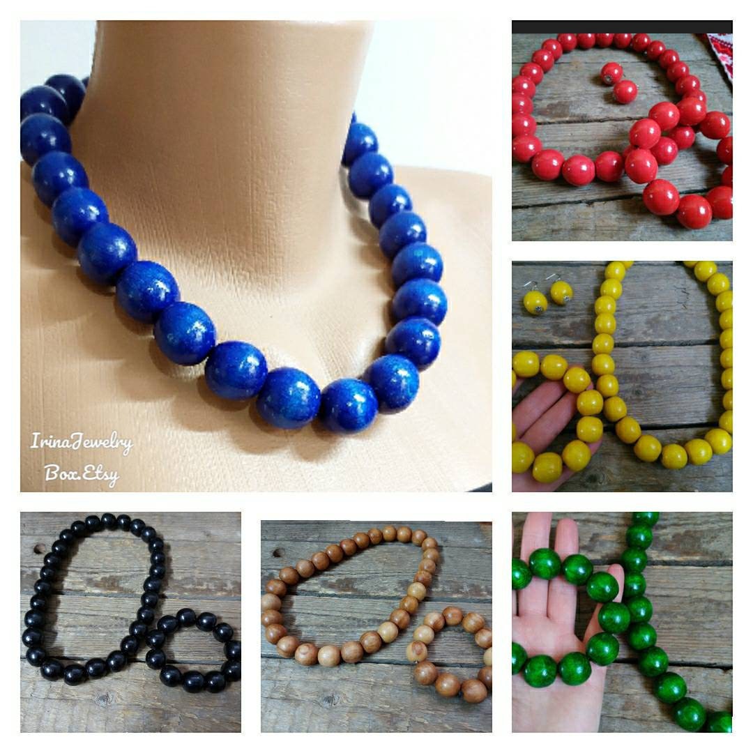 Chunky Holzperlen-Halskette, Große Statement-Schmuck, Umweltfreundlich von IrinaJewelryBox