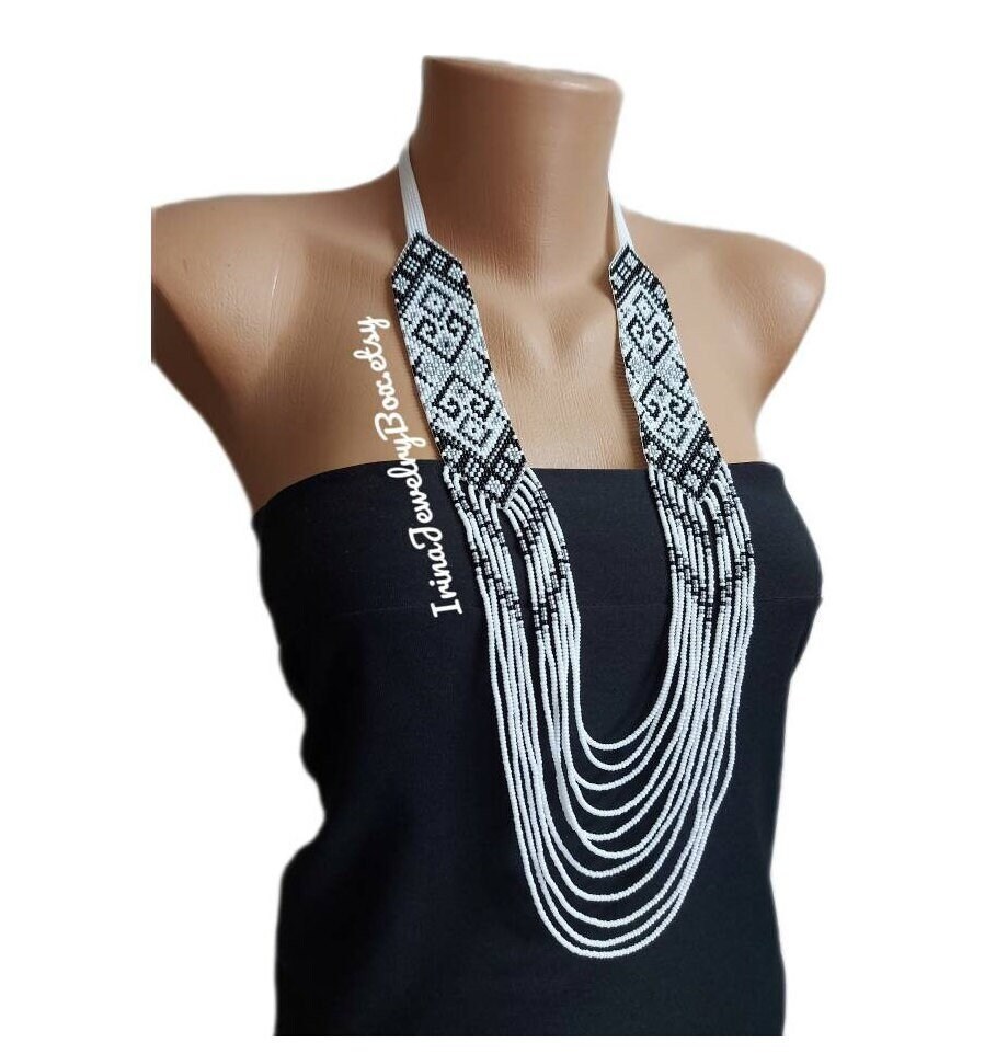 Handgewebte Seed Bead Multistrang Halskette Ethno Perlenschmuck von IrinaJewelryBox