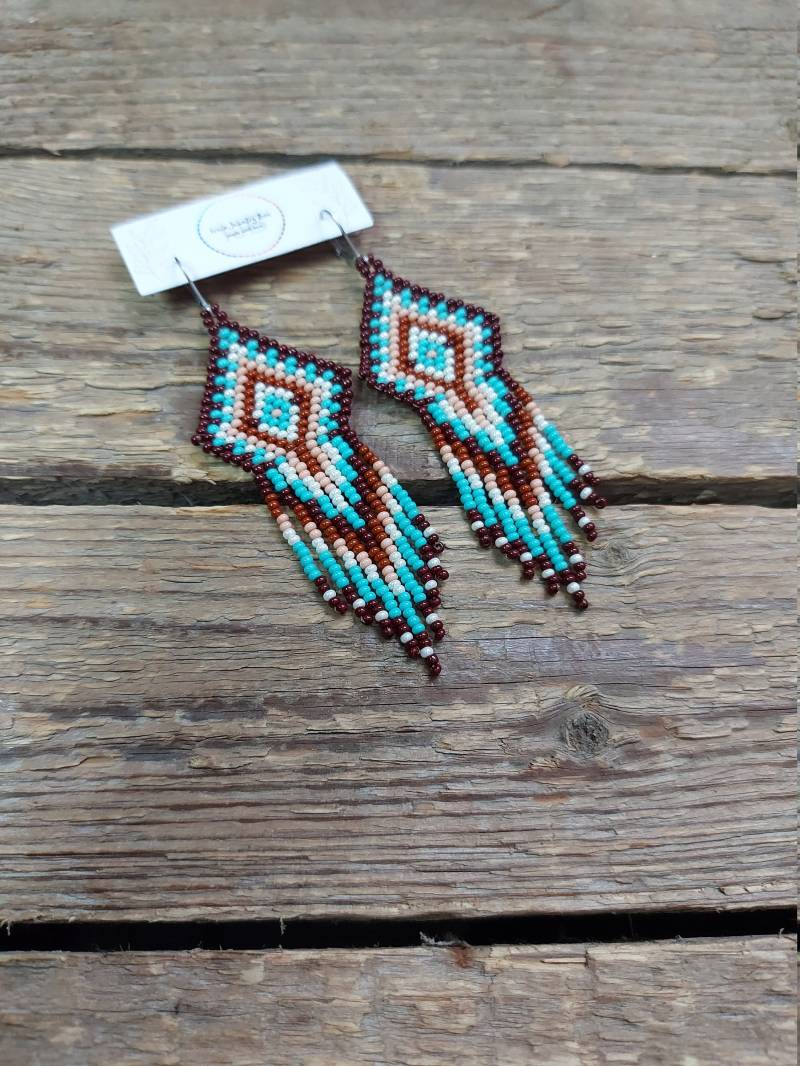 Boho Rocailles Perlen Fransen Ohrringe - Türkis Und Braune von IrinaJewelryBox