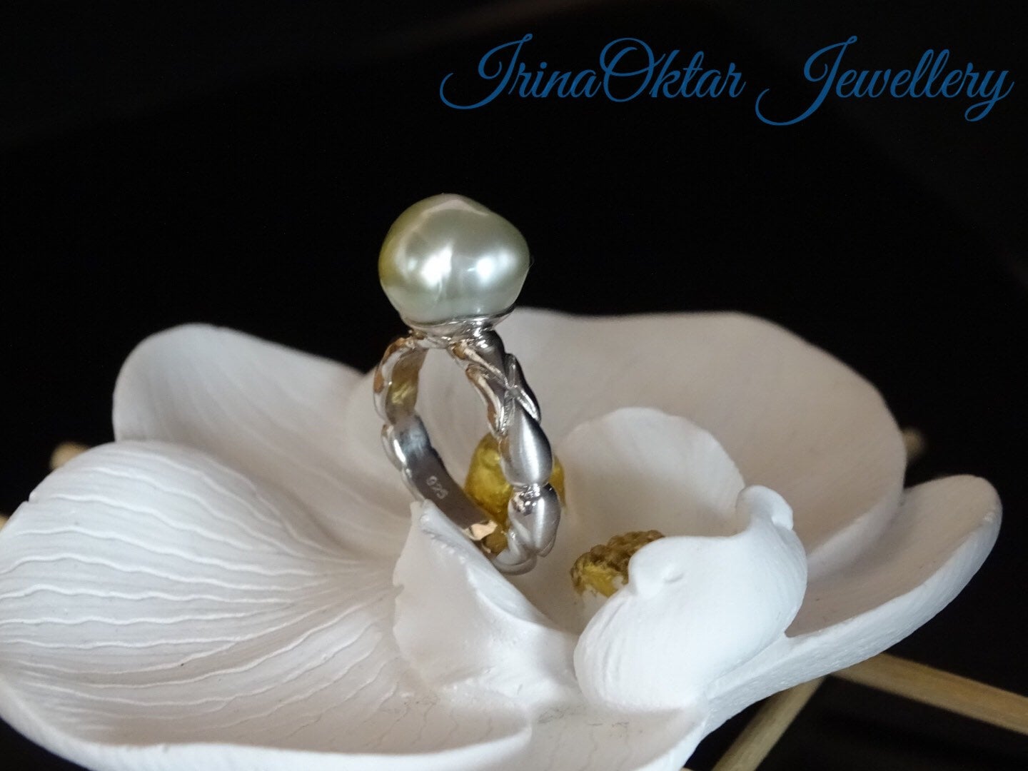 Champagner Südsee Barock Perle Sterling Silber Handgefertigter Ring von IrinaOktarJewellery