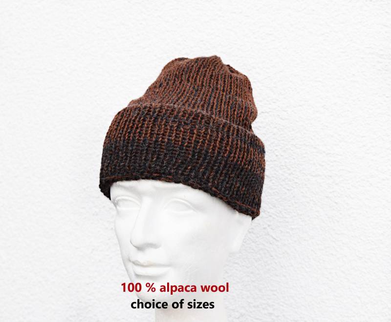 Alpaca Wool Mens Beanie For Big Head - Soft Knit Winter Hat Large Men von IrinasSTRICKMODE