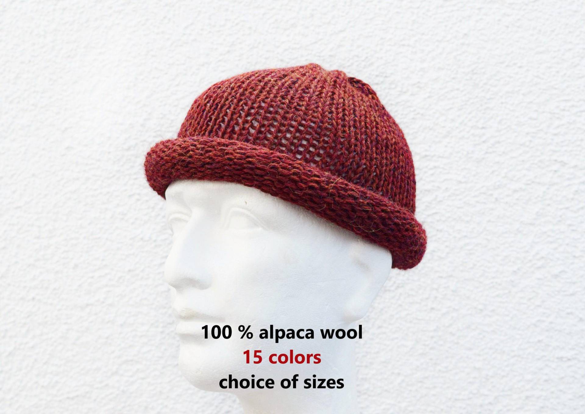 Alpaca Wool Roll Up Beanie Rolled Fisherman Hat Inter Rolled Edge Knit Alpaca von IrinasSTRICKMODE