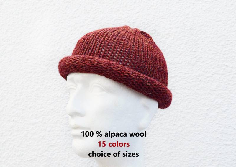 Alpaca Wool Roll Up Beanie Rolled Fisherman Hat Inter Rolled Edge Knit Alpaca von IrinasSTRICKMODE