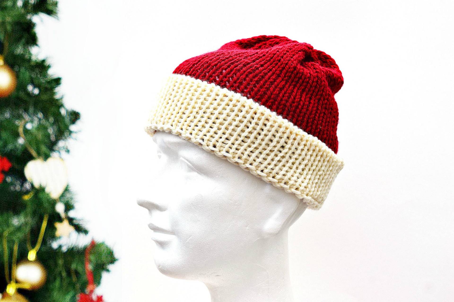 Christmas Beanie, Santa Hat, Short Hat, Big Head Santa Hat, Fishermans Hats, Brimmed Beanie, Big Hat von IrinasSTRICKMODE