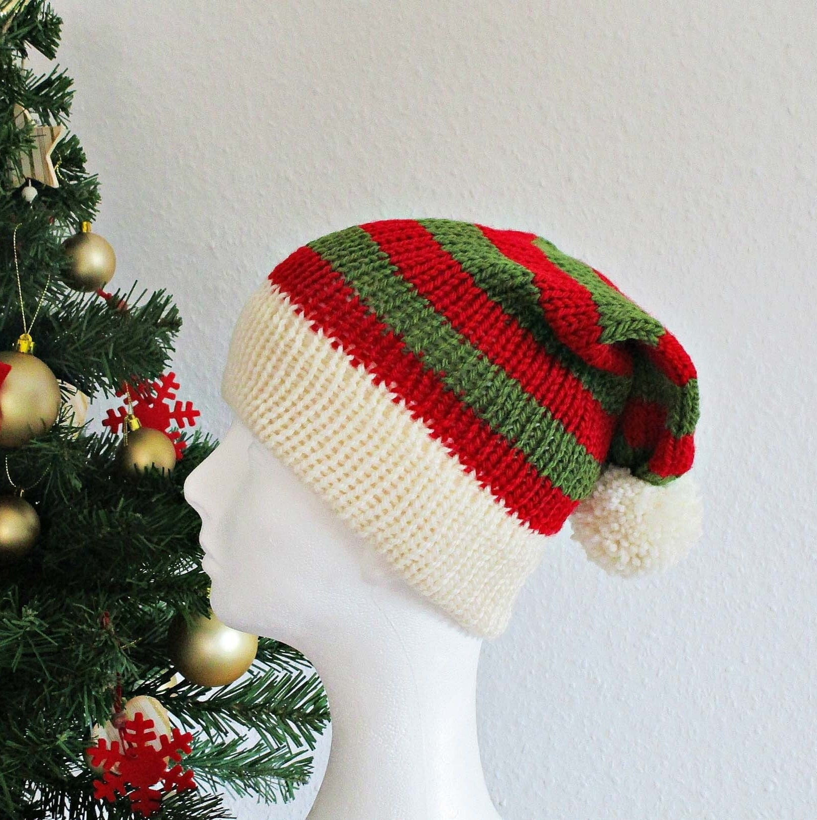 Elf Christmas Hat Christmas Elf Hats Big Head Striped Santa von IrinasSTRICKMODE