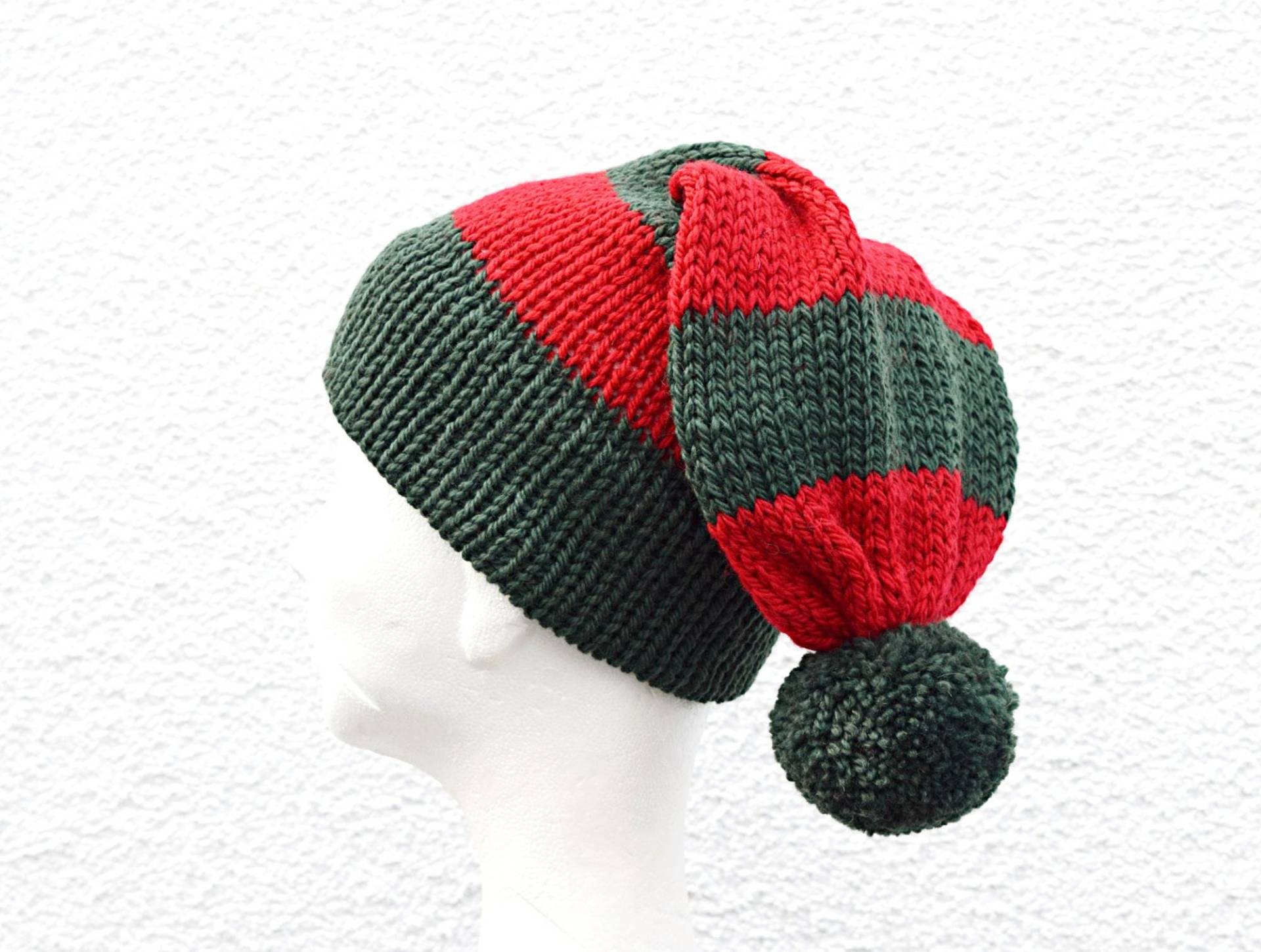 Knit Elf Hat Christmas Hats Red Green Knit Santa Striped von IrinasSTRICKMODE